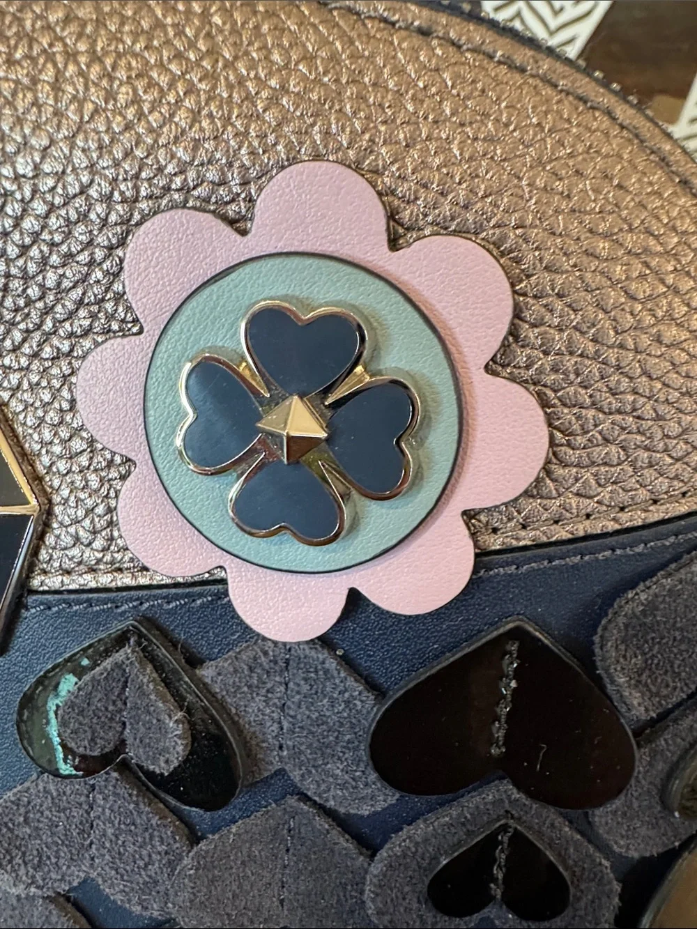 kate spade Navy and Pink Floral Heart Appliqué Cosmetic Pouch